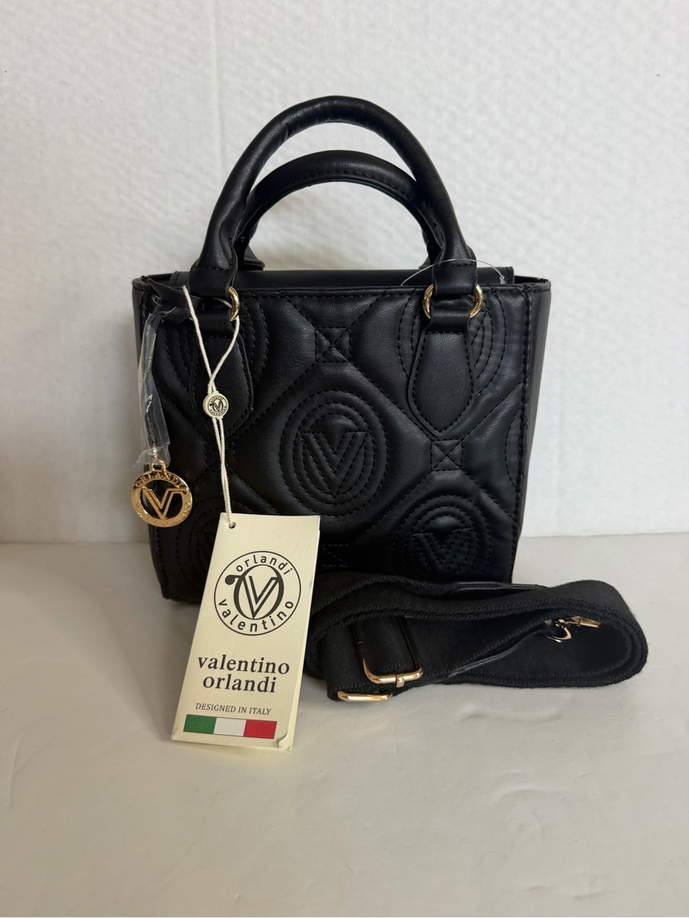 Valentino Orlandi Black Quilted Mini Tote Bag